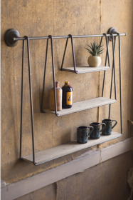 Wood And Metal Triple Hanging Shelf