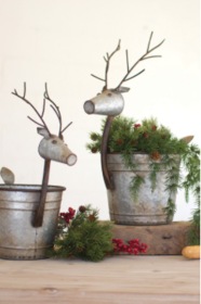 Set Of Two Metal Deer Planters