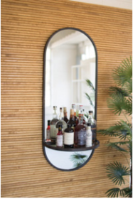 Tall Oval Wall Mirror With Folding Metal Shelf