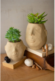 Set Of Two Ceramic Face Planters