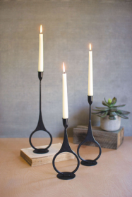 Set Of Three Cast Iron Taper Candle Holders W Ring Detail