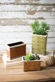 Set Of Three Ceramic Chest Of Drawers Planters