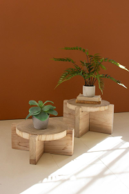 SET OF TWO WOODEN DISPLAY STOOLS