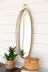 Tall Oval Antique Brass Mirror