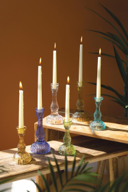 SET OF SIX GLASS TAPER CANDLE HOLDERS