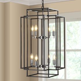 8-Lights Lantern Tiered Pendant Light Fixtures, Industrial Farmhouse Hanging Chandelier for Entryway, Foyer, Living Room, Kitchen Island, Staircase(Bl