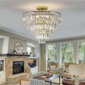 (Same as W1340102252/L5001) Gold Crystal Chandeliers,5-Tier Round Semi Flush Mount Chandelier Light Fixture,Large Contemporary Luxury Ceiling Lighting