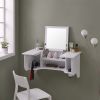 Wall Mount Ledge w/ Vanity Mirror - Transitional Style - White