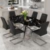 Table and chair set, large modern minimalist rectangular dining table, 0.39 "imitation marble tabletop and silver metal legs, soft leather seats. F-15