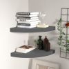 Floating Corner Shelves 2 pcs High Gloss Gray 13.8"x13.8"x1.5" MDF