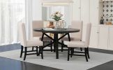 TREXM 5-Piece Retro Functional Dining Set with Extendable Round Table with Removable Middle Leaf and 4 Upholstered Chairs for Dining Room and Living R