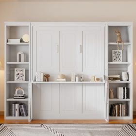 Queen Size Murphy Bed with Desk and Bookshelf, White(ETA:12.7) Queen Size Murphy Bed with Desk and Bookshelf, White(ETA:12.7)