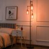 Retro Floor Lamp with 3-Head Hanging Amber Glass Shade