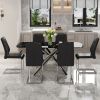 Table and chair set, large modern minimalist rectangular dining table, 0.39 "imitation marble tabletop and silver metal legs, soft leather seats. F-15