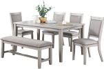 Contemporary Dining 6pc Set Table w 4x Side Chairs And Bench Natural Finish Padded Cushion Seats Chairs Rectangular Dining Table Dining Room Furniture