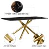 Large modern minimalist rectangular dining table with 0.39 "imitation marble black tabletop and golden metal legs, paired with chairs with PU cushions