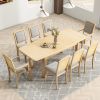 TOPMAX Rustic Extendable 84inch Dining Table Set with 24inch Removable Leaf , 6 Upholstered Armless Dining Chairs and 2 Padded Arm Chairs, 9 Pieces, N