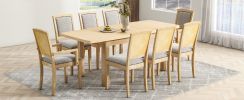 TOPMAX Rustic Extendable 84inch Dining Table Set with 24inch Removable Leaf , 6 Upholstered Armless Dining Chairs and 2 Padded Arm Chairs, 9 Pieces, N