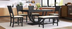 TOPMAX 6-Piece Wood Half Round Dining Table Set Kitchen Table Set with Long Bench and 4 Dining Chairs, Modern Style, Gray