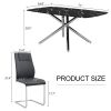 Table and chair set, large modern minimalist rectangular dining table, 0.39 "imitation marble tabletop and silver metal legs, soft leather seats. F-15