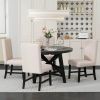 TREXM 5-Piece Retro Functional Dining Set with Extendable Round Table with Removable Middle Leaf and 4 Upholstered Chairs for Dining Room and Living R