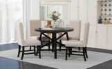 TREXM 5-Piece Retro Functional Dining Set with Extendable Round Table with Removable Middle Leaf and 4 Upholstered Chairs for Dining Room and Living R