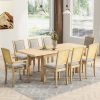 TOPMAX Rustic Extendable 84inch Dining Table Set with 24inch Removable Leaf , 6 Upholstered Armless Dining Chairs and 2 Padded Arm Chairs, 9 Pieces, N