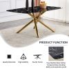 Large modern minimalist rectangular dining table with 0.39 "imitation marble black tabletop and golden metal legs, paired with chairs with PU cushions