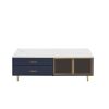 Modern Navy Blue Coffee Table with 2 Glass Door Storage, 4 Drawers, Gold Metal Legs, and Multi-Color Lighting in 47.2''