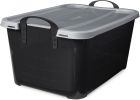 Multi Purpose 55 Quart Stackable Storage Container with Secure Snapping Lids and Built In Handle for Home Organizatio