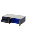 Modern Navy Blue Coffee Table with 2 Glass Door Storage, 4 Drawers, Gold Metal Legs, and Multi-Color Lighting in 47.2''