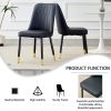 Large modern minimalist rectangular dining table with 0.39 "imitation marble black tabletop and golden metal legs, paired with chairs with PU cushions