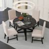 TREXM 5-Piece Retro Functional Dining Set with Extendable Round Table with Removable Middle Leaf and 4 Upholstered Chairs for Dining Room and Living R