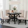 TREXM 5-Piece Retro Functional Dining Set with Extendable Round Table with Removable Middle Leaf and 4 Upholstered Chairs for Dining Room and Living R