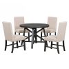 TREXM 5-Piece Retro Functional Dining Set with Extendable Round Table with Removable Middle Leaf and 4 Upholstered Chairs for Dining Room and Living R