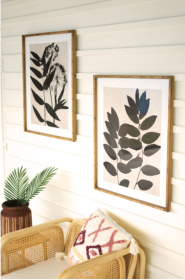 Set Of 2 Framed Black Leaf Prints Under Glass 25.5" X 31.5"