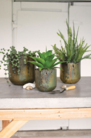 Set Of Three Rustic Verdigris Iron Planters