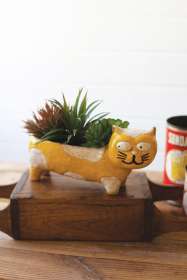 CERAMIC YELLOW AND WHITE CAT PLANTER