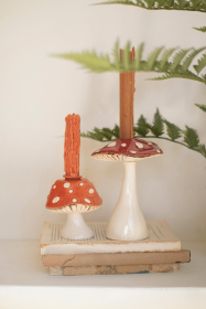 SET OF TWO CERAMIC MUSHROOM TAPER HOLDERS