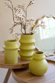 SET OF THREE YELLOW CERAMIC VASES - ONE EACH DESIGN