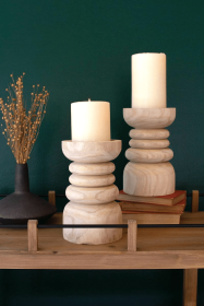 WOODEN PILLAR CANDLE HOLDER