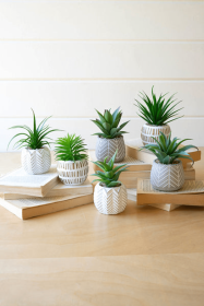 Set Of Six Artificial Succulents In Cement Pots