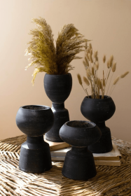 SET OF FOUR BLACK CLAY VASES