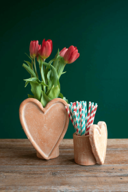 Set Of Two White-Wash Clay Heart Vases