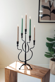 FORGED IRON FIVE TAPER CANDELABRA