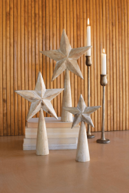 SET OF THREE WOODEN TABLE TOP STARS - WHITEWASH