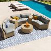 [VIDEO provided] U_Style 6 - Person Fan-shaped Rattan Suit Combination with Cushions and Table,Suitable for Garden