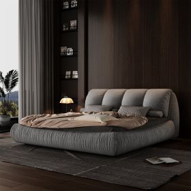 King Size Luxury Upholstered Platform Bed with Oversized Padded Backrest and Solid Wood Frame,suitable for Multiple heights of mattresses,Grey(Old Sku