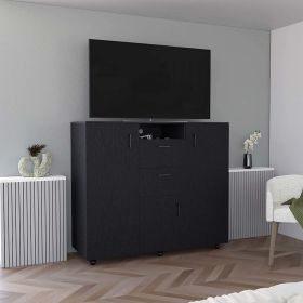 Letna Double Door Cabinet Dresser, Two Drawers, Four Interior Shelves, Three Cabinets With Door, Rod -Black