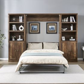 Full Size Half Self-Close and Open Murphy Bed with 2 Side Cabinet Storage Shelf, Cabinet Space-Saving Bed Perfect for Guest Room, Bed Room, Guest Room